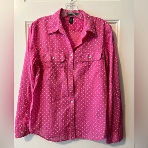 Lauren Ralph Lauren Pink Polka Dot Button Down Size Medium